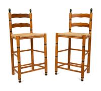 A Set of Four Painted Ladder Back Rush Seat Bar Stools — 20TH/21ST CENTURY