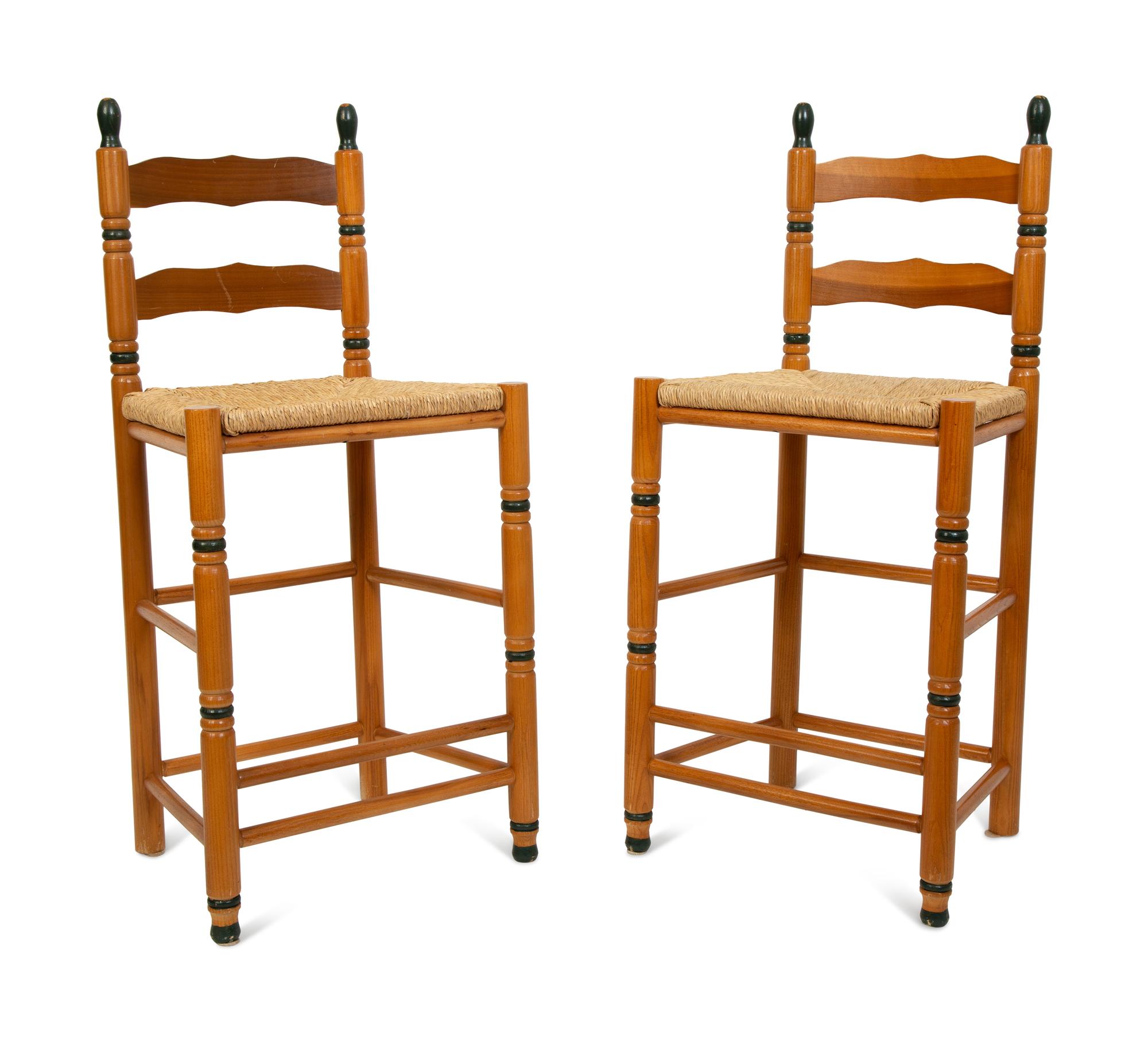 A Set of Four Painted Ladder Back Rush Seat Bar Stools — 20TH/21ST CENTURY