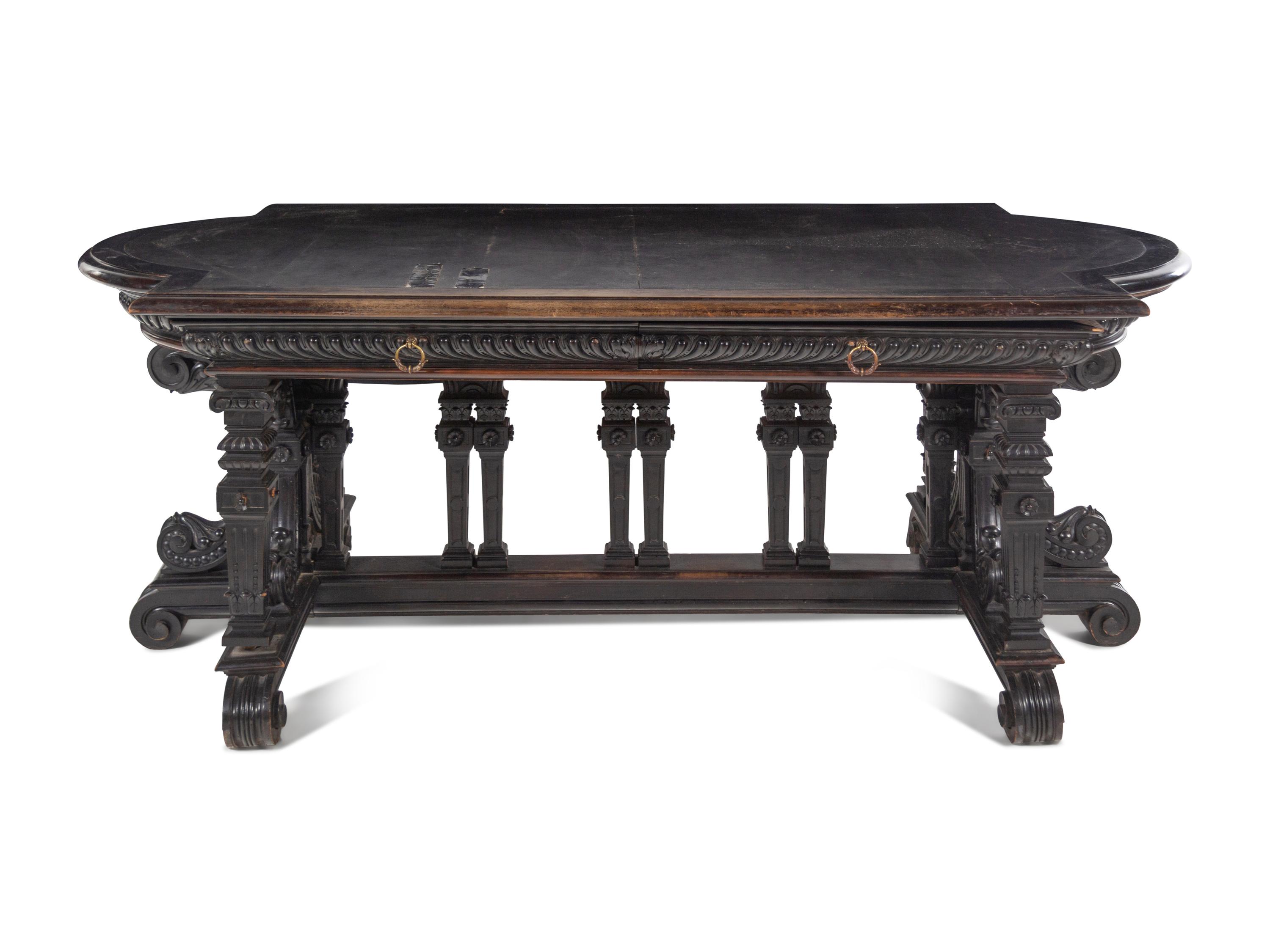 An Italian Renaissance Style Ebonized Library Table