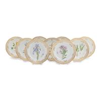 A Set of Nine Royal Copenhagen Flora Danica Porcelain Dinner Plates