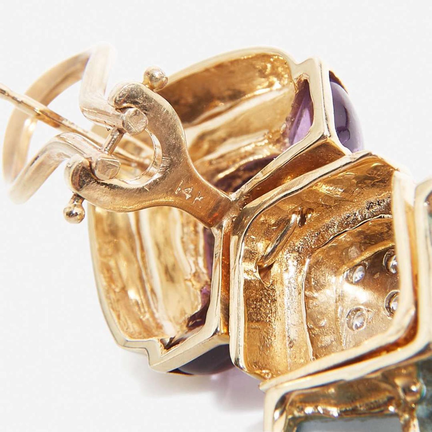 A Pair of 14K Yellow Gold and Gemstone Earrings