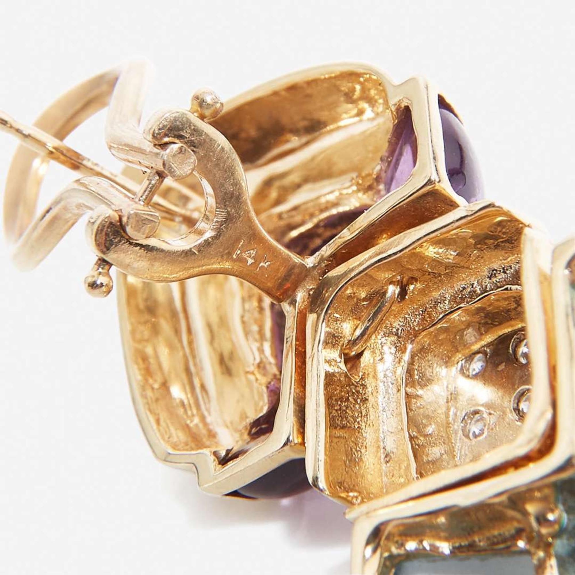 A Pair of 14K Yellow Gold and Gemstone Earrings