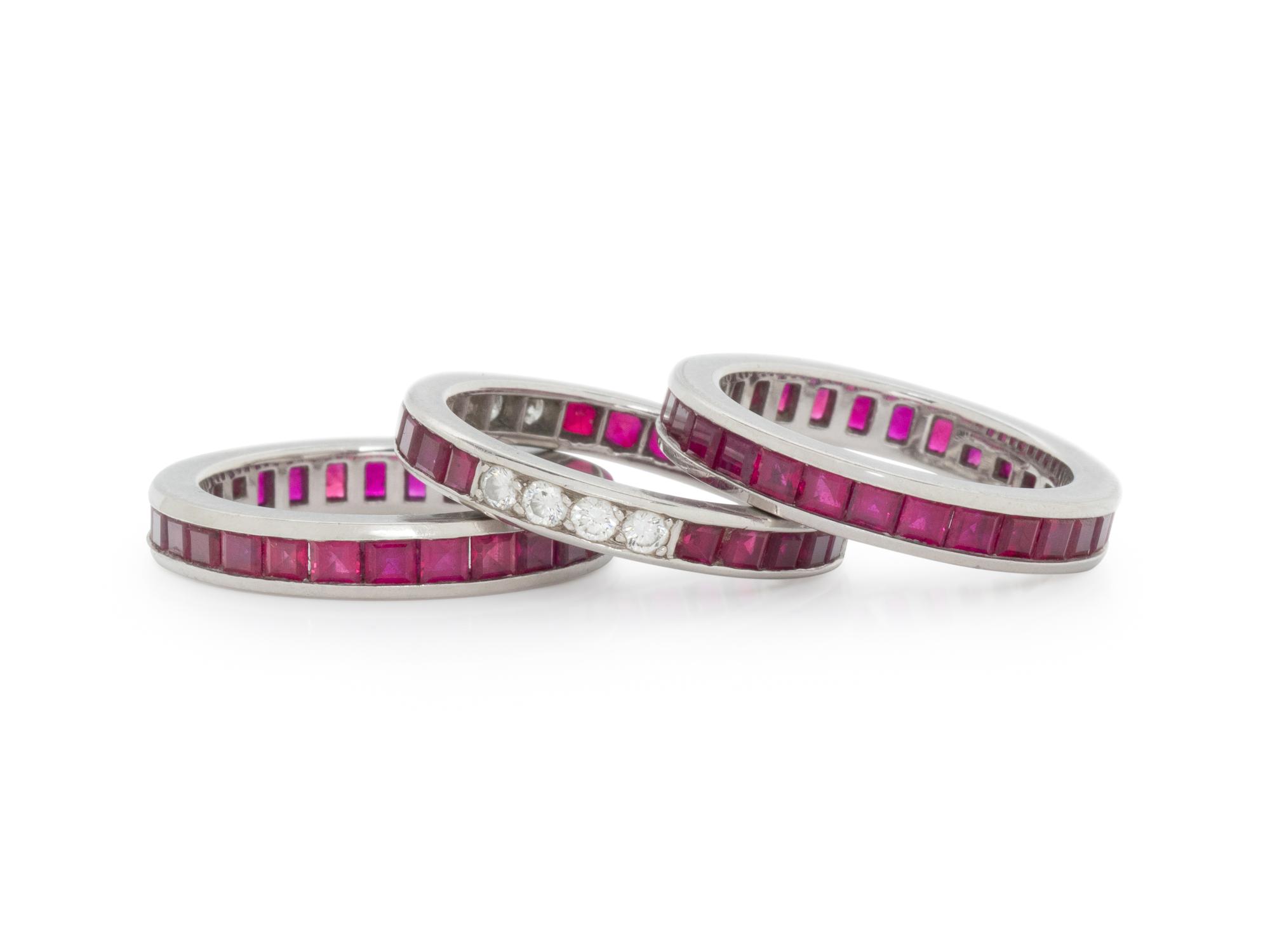 TIFFANY & CO., COLLECTION OF PLATINUM, RUBY, AND DIAMOND ETERNITY BAND RINGS