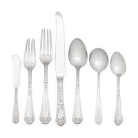 A Gorham Cluny Silver Flatware Service with S. Kirk and Son Repousse Silver Flatware and Serving Articles
