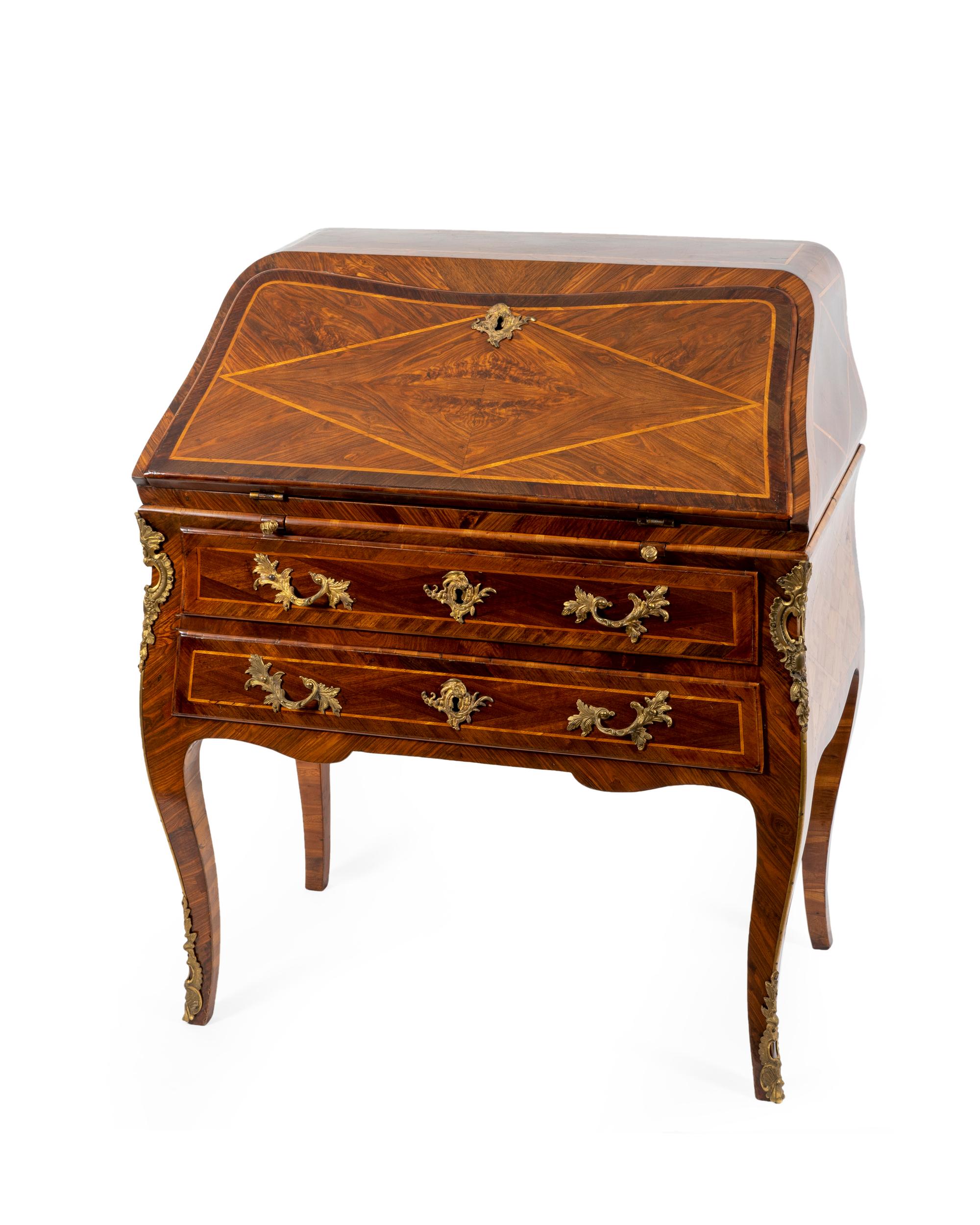 A Louis XV Style Gilt Bronze Mounted Tulipwood Bureau en Pente — 19TH CENTURY