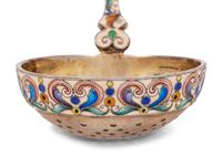 Four Feodor Ruckert Enameled Silver Tea Articles