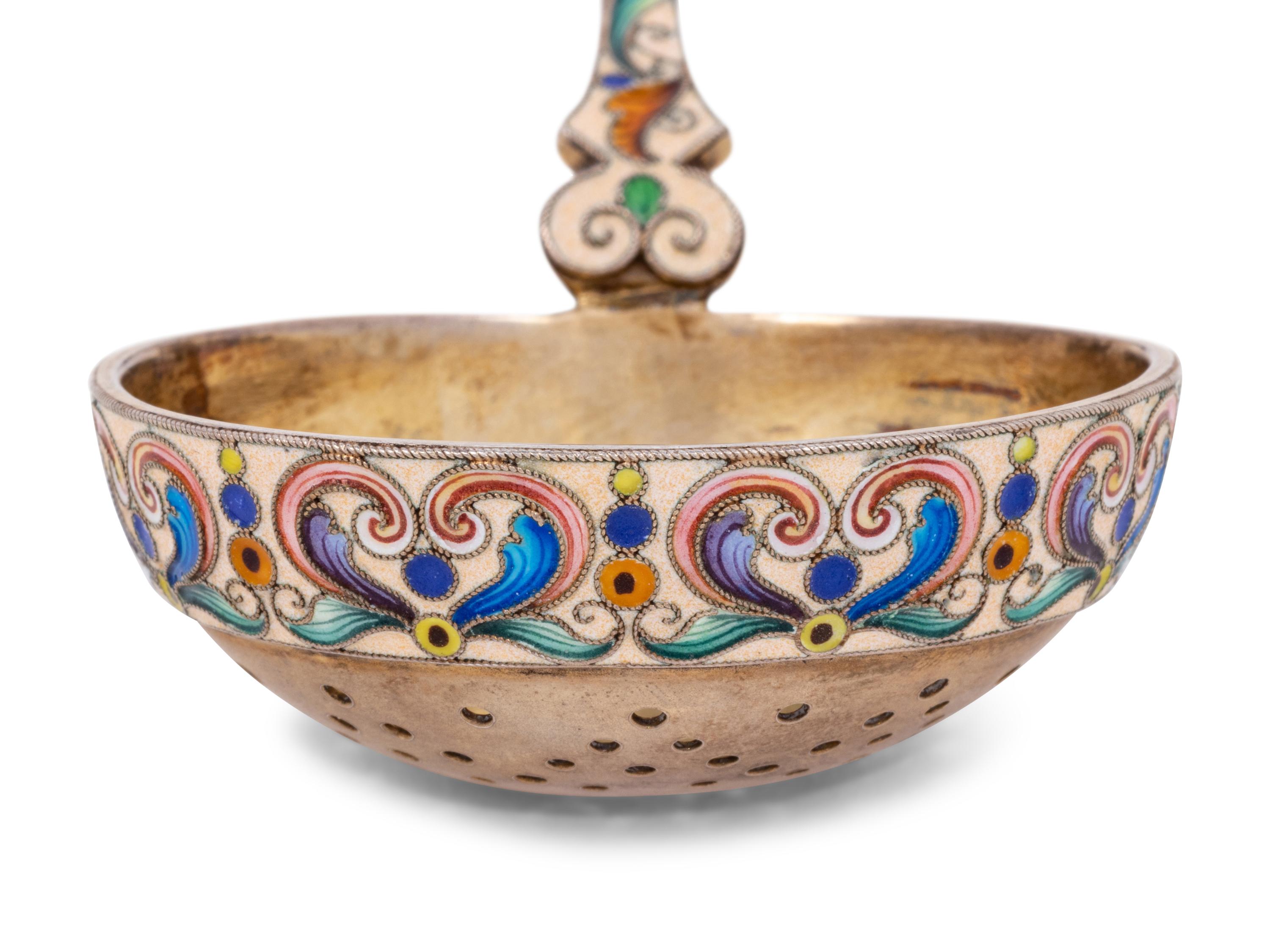 Four Feodor Ruckert Enameled Silver Tea Articles