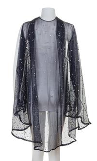 A Pauline Trigere Navy Sheer Crystal Embellished Cape, No size.