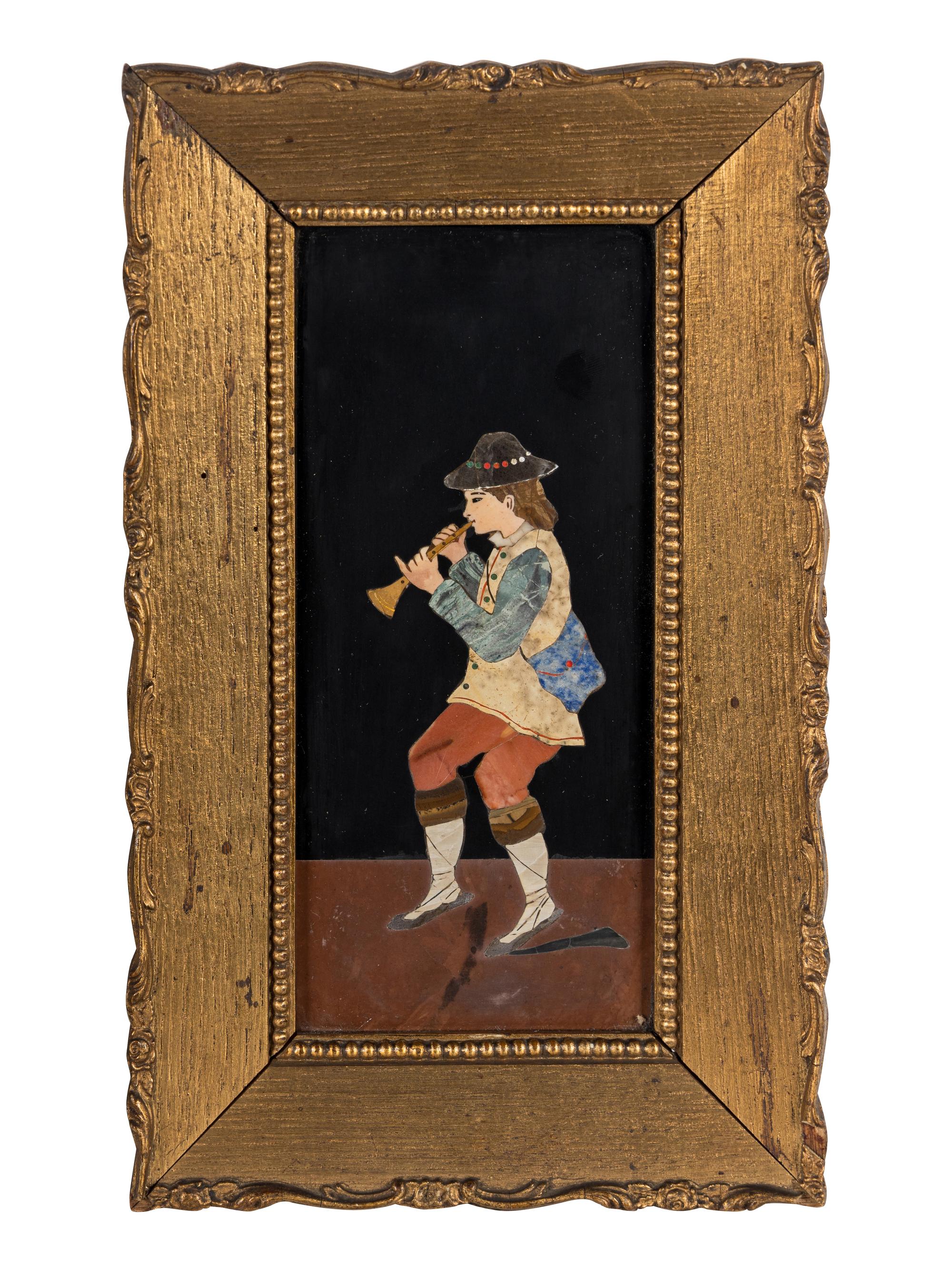 Three Framed Continental Pietra Dura Plaques Depicting Musicians