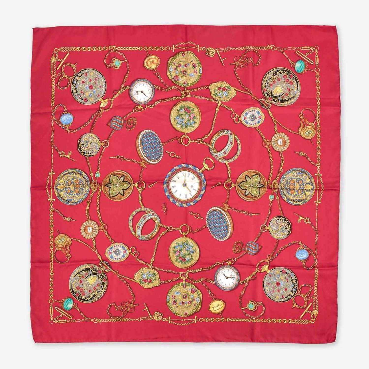 A Group of Two Silk Scarves by Hermès and Gucci Gucci, Hermès