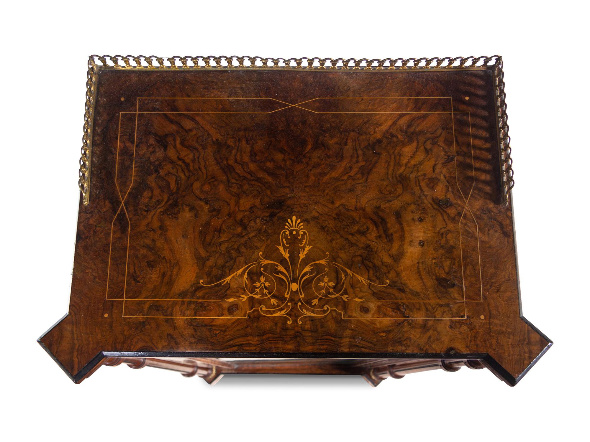 A Victorian Gilt Metal Mounted Burl Walnut Music Cabinet