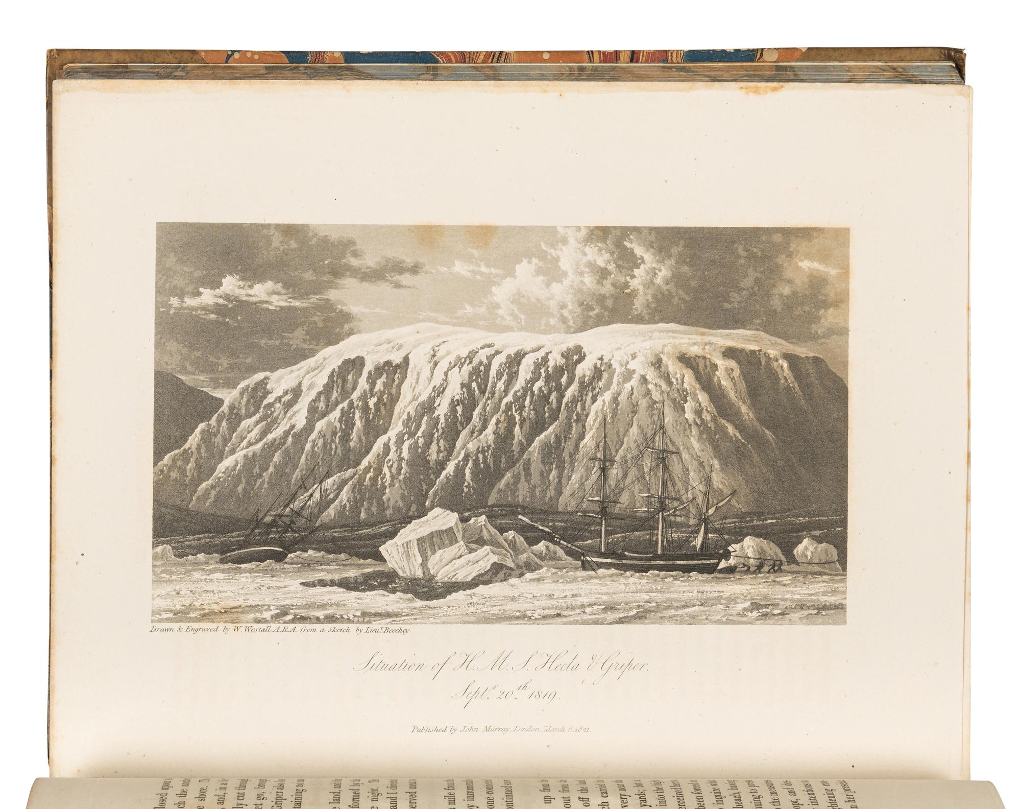PARRY, William Edward, Sir (1790-1855). Journal of a Voyage for the Discovery of a North-West Passage from the Atlantic to the Pacific; Performed in the Years 1819-20, in His Majesty's Ships Hecla and Griper . -- A Supplement to the Appendix of Captain Parry's Voyage for the Discovery of a North-West Passage...containing an account of the subjects of Natural History . London: William Clowes for John Murray, 1821, 1824.