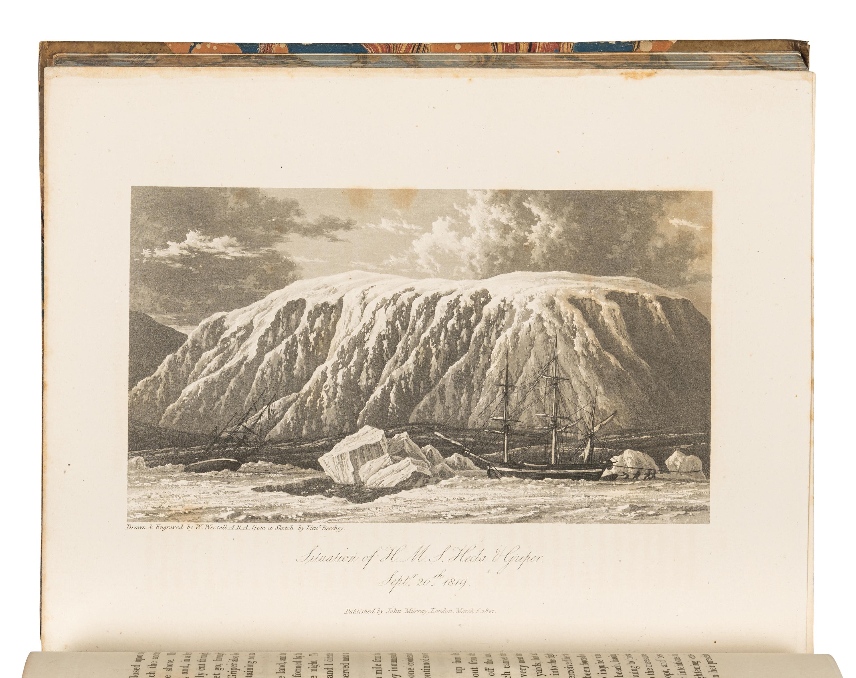 PARRY, William Edward, Sir (1790-1855). Journal of a Voyage for the Discovery of a North-West Passage from the Atlantic to the Pacific; Performed in the Years 1819-20, in His Majesty's Ships Hecla and Griper . -- A Supplement to the Appendix of Captain Parry's Voyage for the Discovery of a North-West Passage...containing an account of the subjects of Natural History . London: William Clowes for John Murray, 1821, 1824.