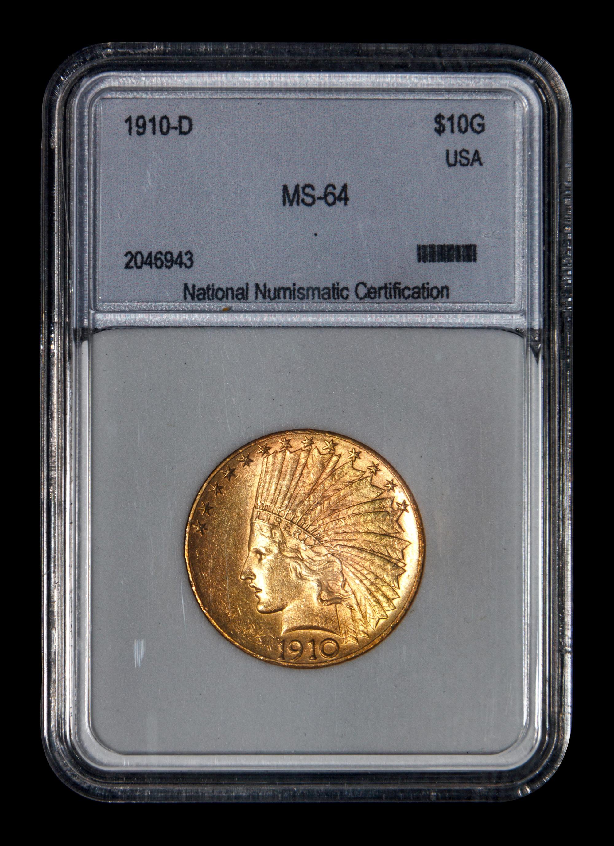 A 1910-D Indian Head $10 Gold Coin