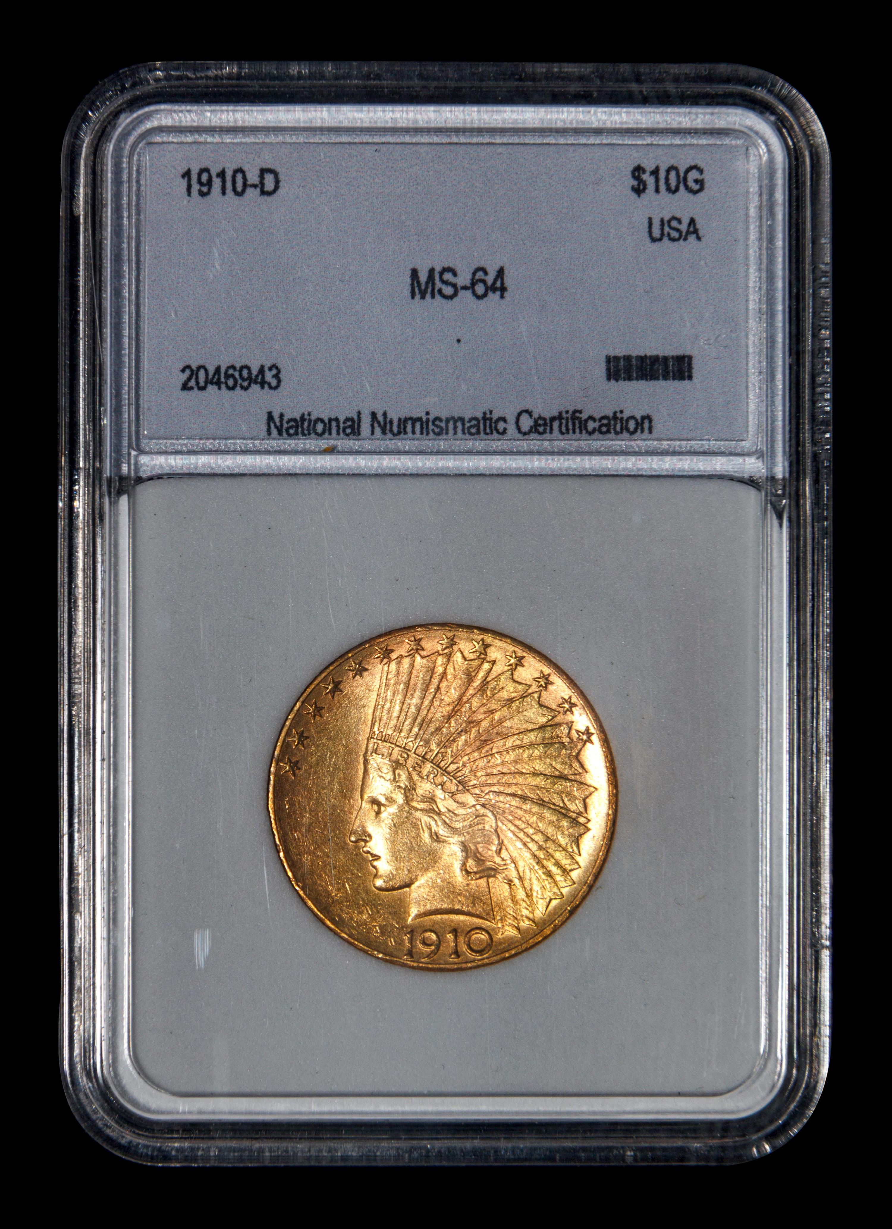 A 1910-D Indian Head $10 Gold Coin