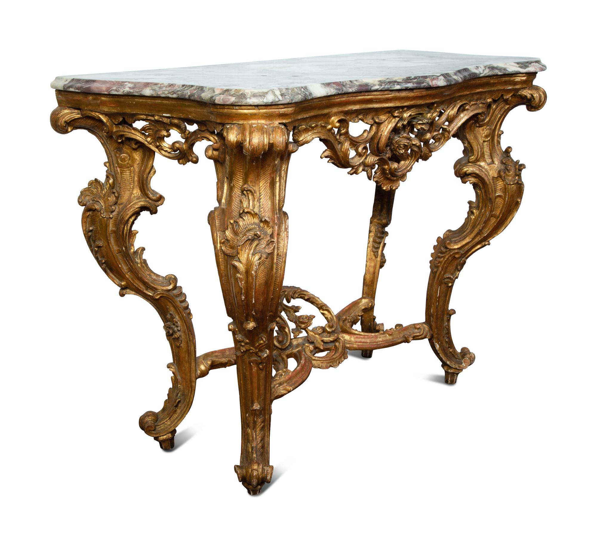 A Genovese Carved Giltwood Console Table — 18TH CENTURY
