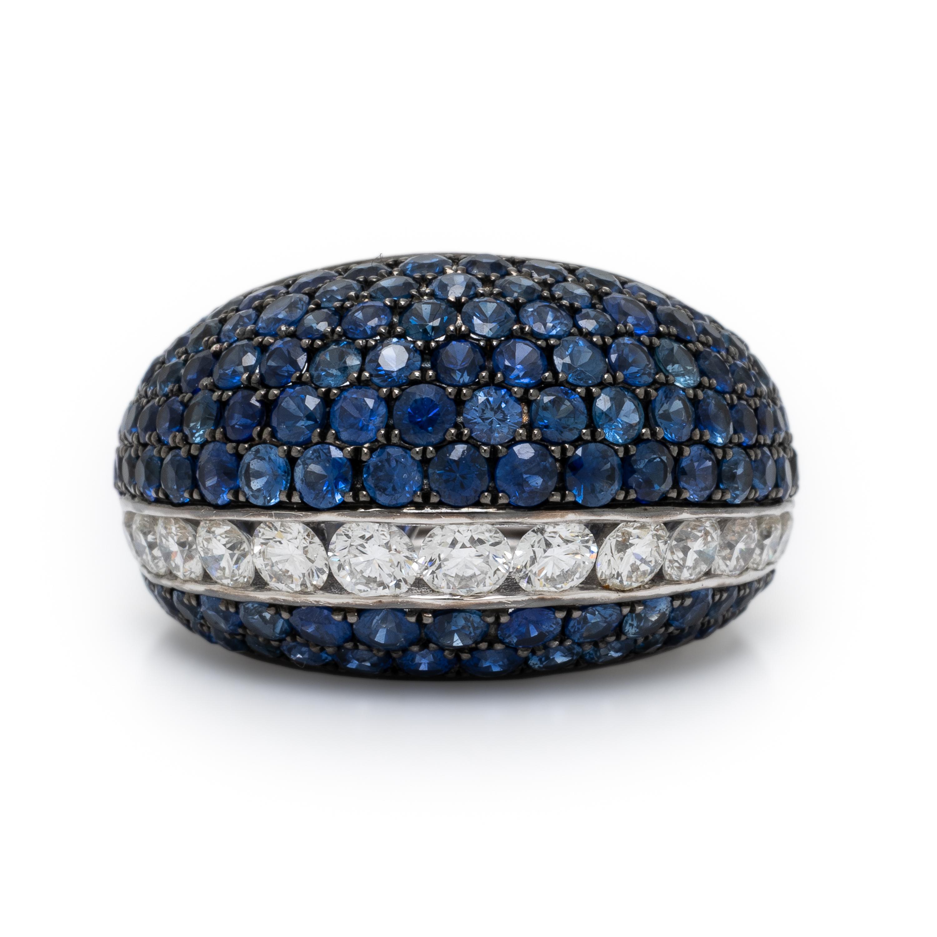 Sapphire, Diamond, and White Gold Ring