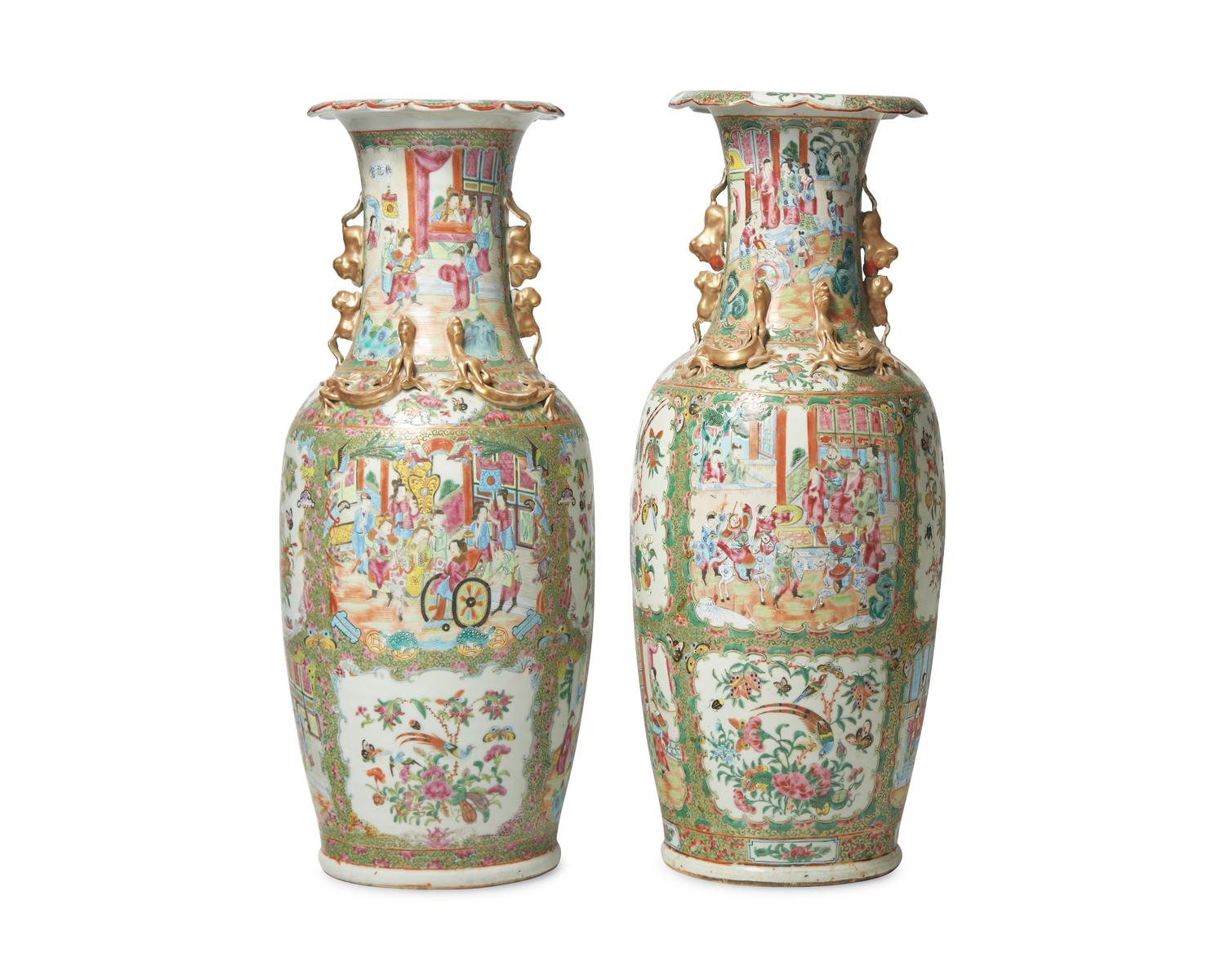 A Pair of Large Chinese Export Porcelain Rose Medallion Vases