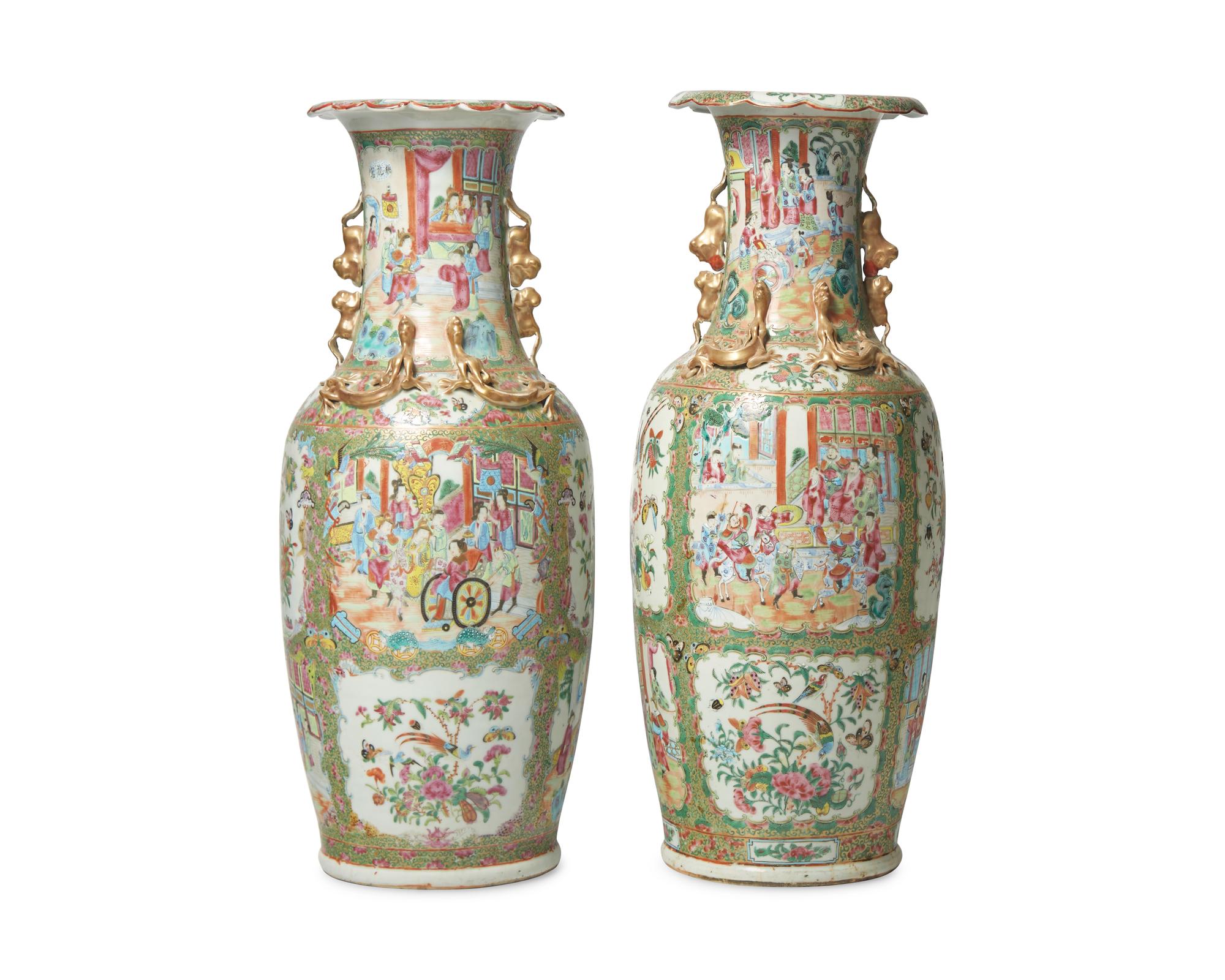 A Pair of Large Chinese Export Porcelain Rose Medallion Vases