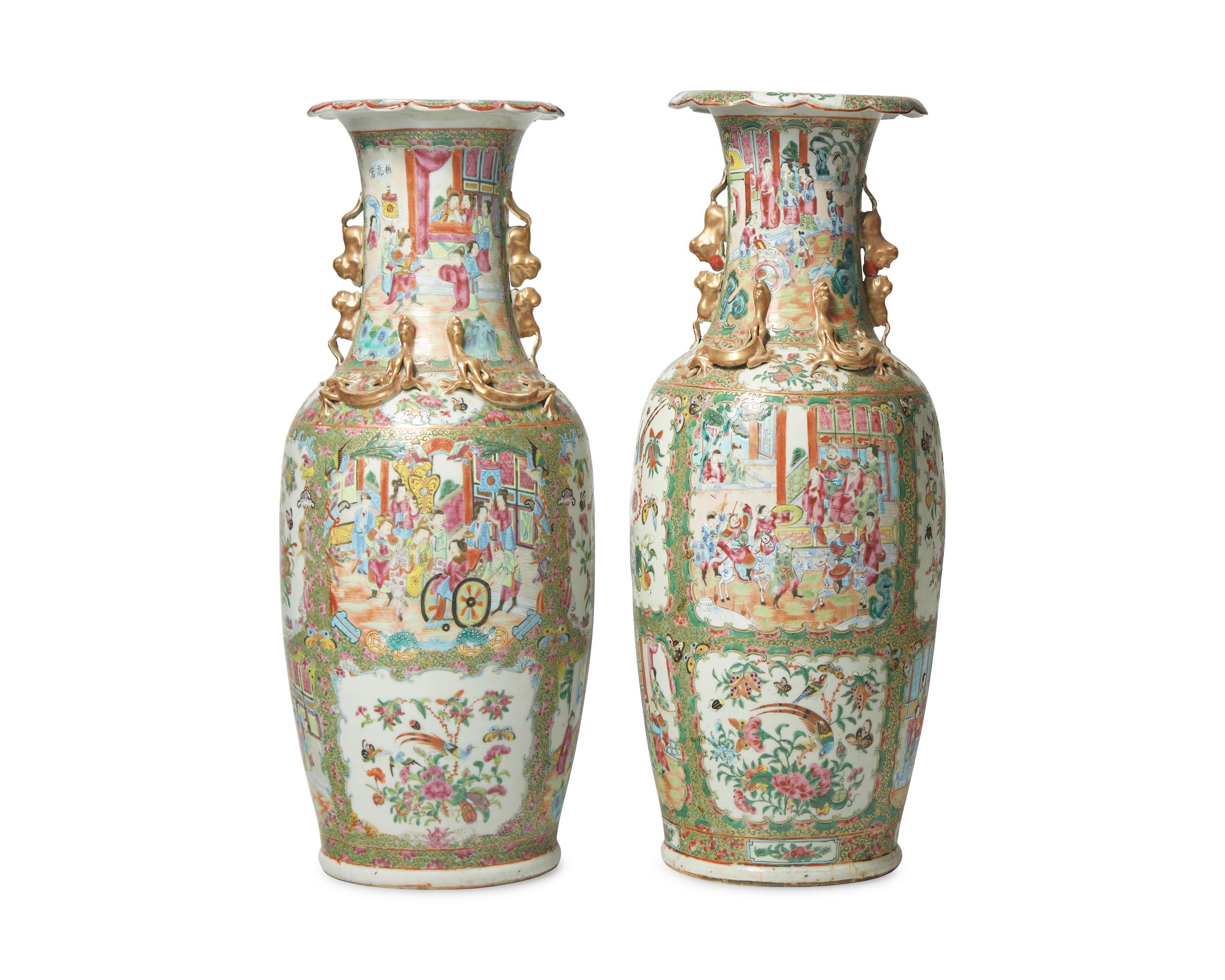 A Pair of Large Chinese Export Porcelain Rose Medallion Vases