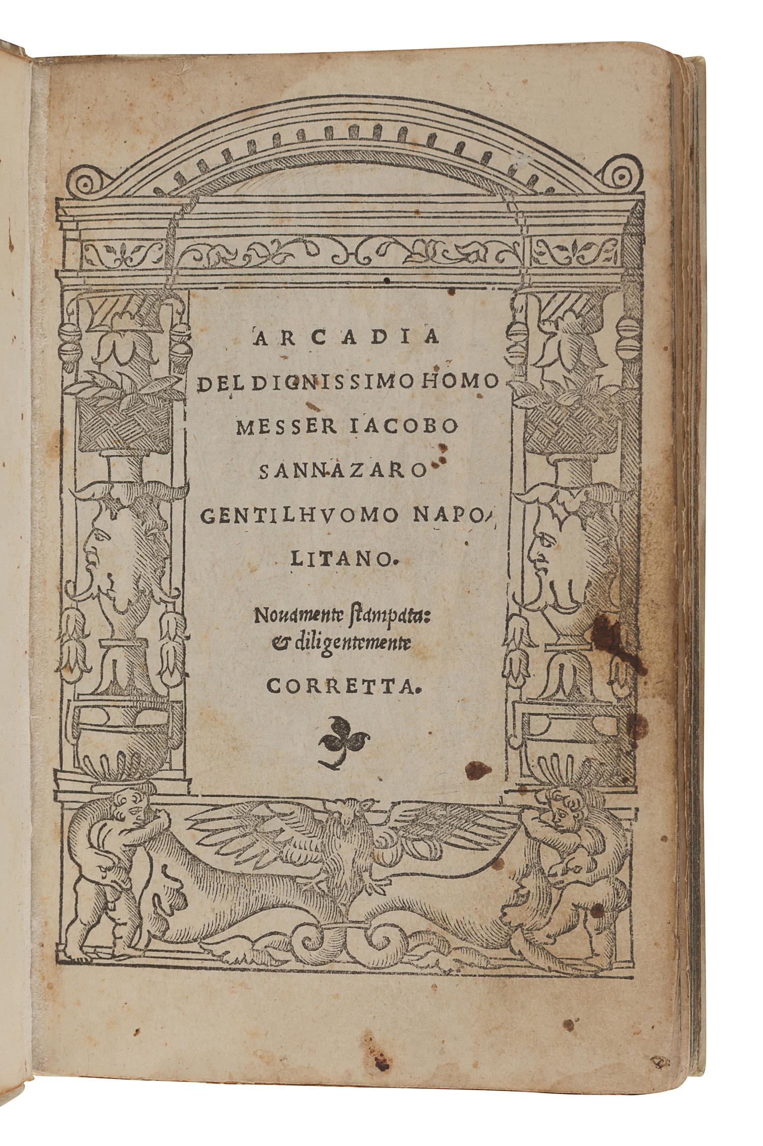 SANNAZARO, Jacopo (1458-1530). Arcadia. Venice: Niccolo Zoppino, 10 September 1524.