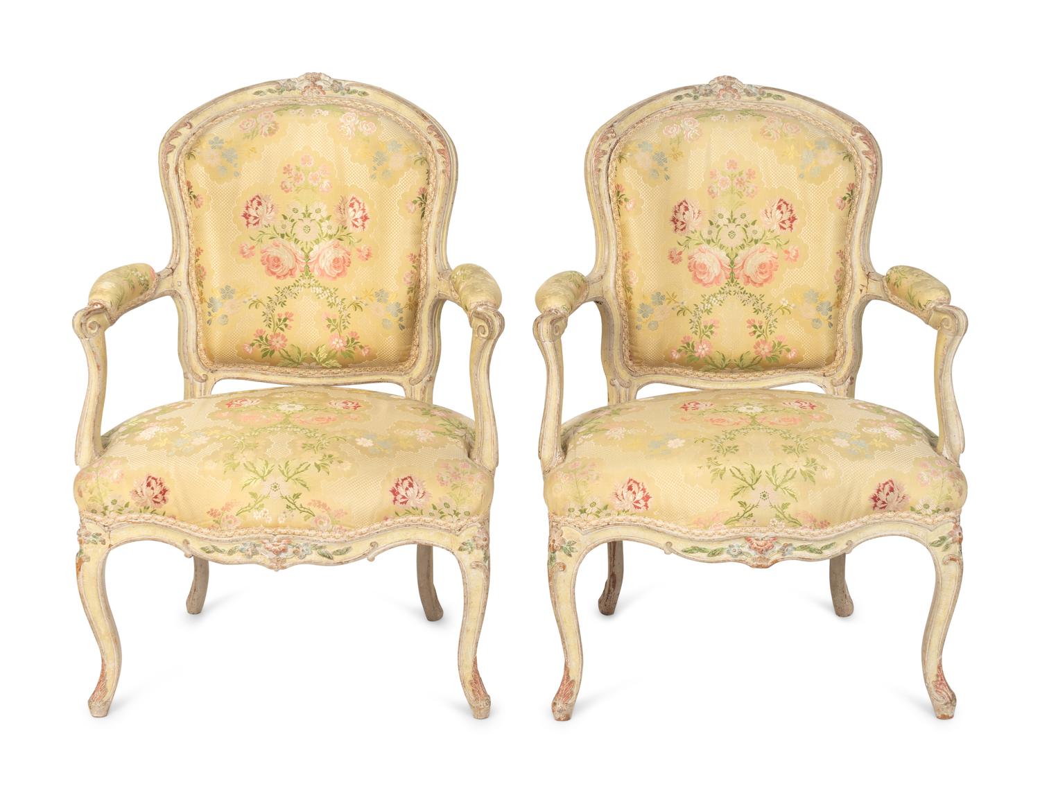 A Pair of Louis XV Yellow-Painted Fauteuils en Cabriolet — JEAN-BAPTISTE GOURDIN, CIRCA 1760