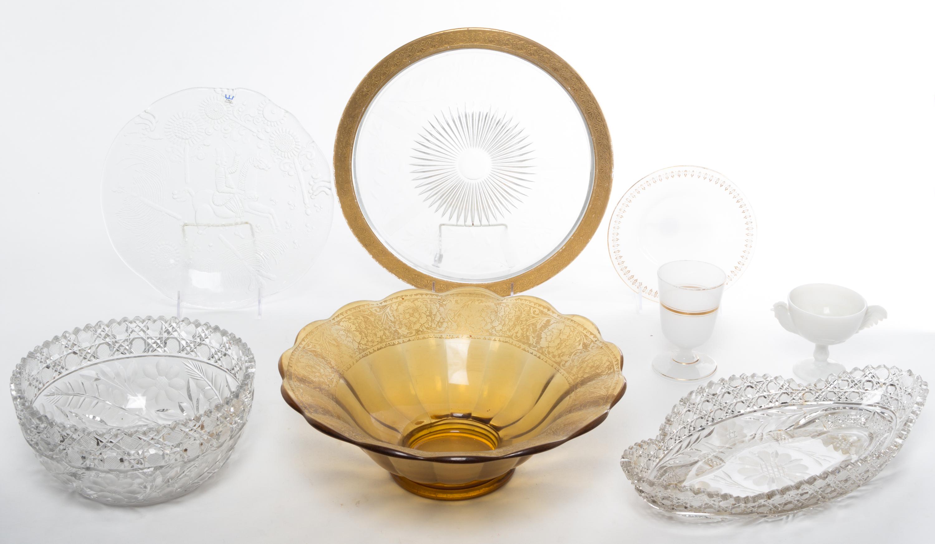 A Group of Glass Articles Diameter of tray 13 inches.
