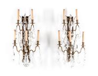 A Pair of French Gilt Bronze Five-Light Sconces