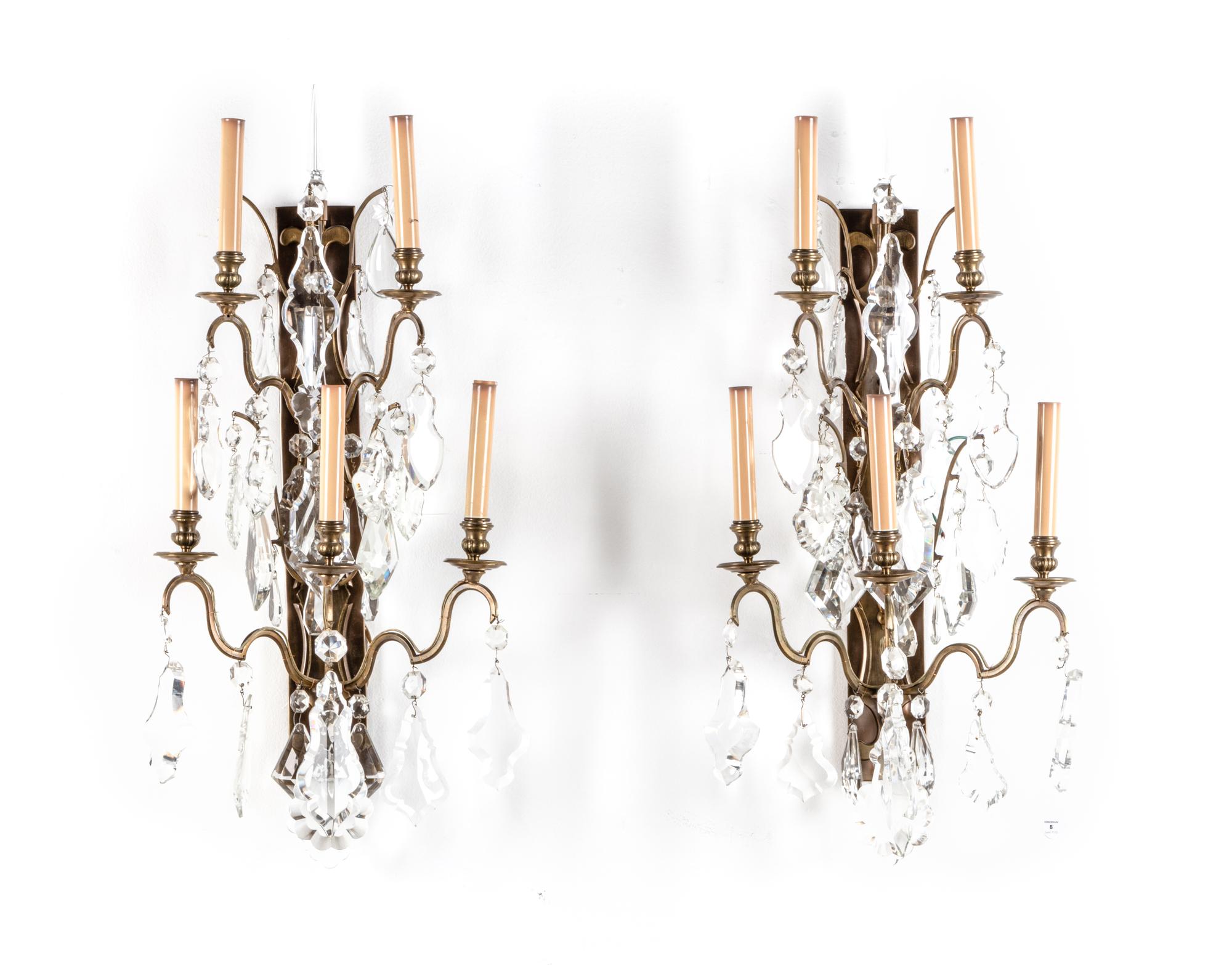 A Pair of French Gilt Bronze Five-Light Sconces