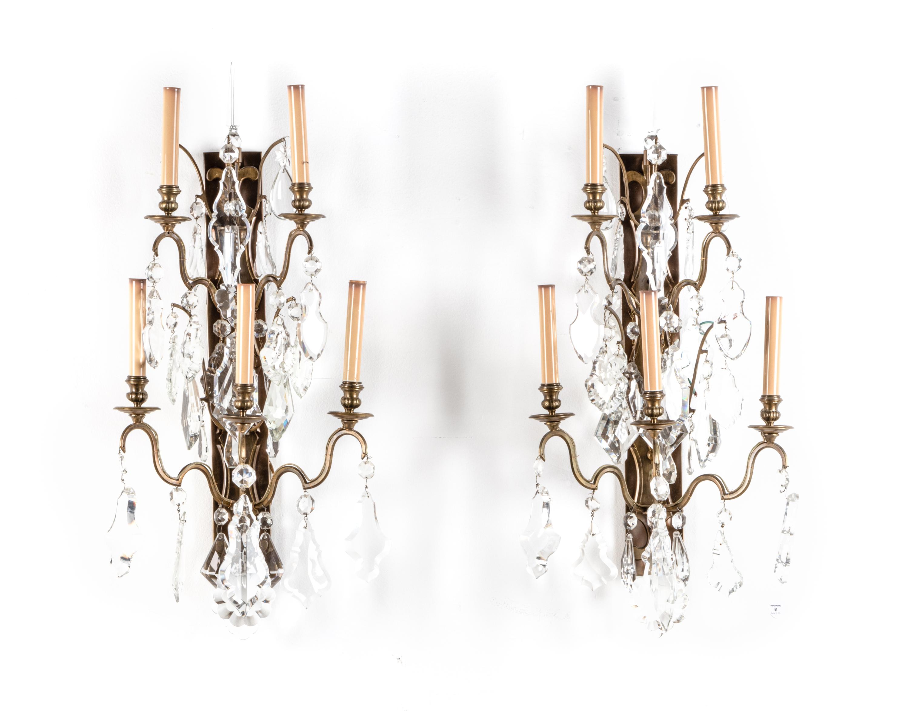 A Pair of French Gilt Bronze Five-Light Sconces