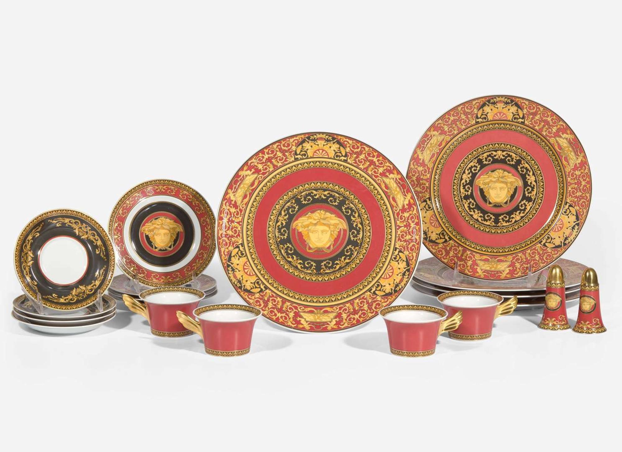A Versace enameled porcelain part dinner service in the "Medusa" pattern, produced by Rosenthal Studio Line, Germany, modern