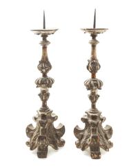A Pair of Italian Baroque Giltwood Pricket Sticks, 17TH CENTURY, Height 23 inches. — 17TH CENTURY,