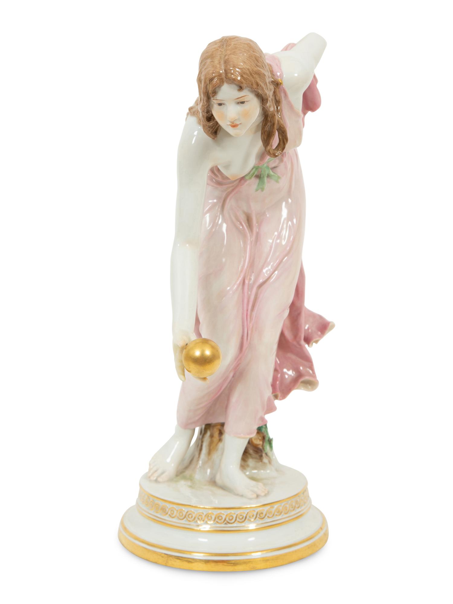 A Group of Six Meissen Porcelain Figures, including Woman with Golden Ball by Walter Schott