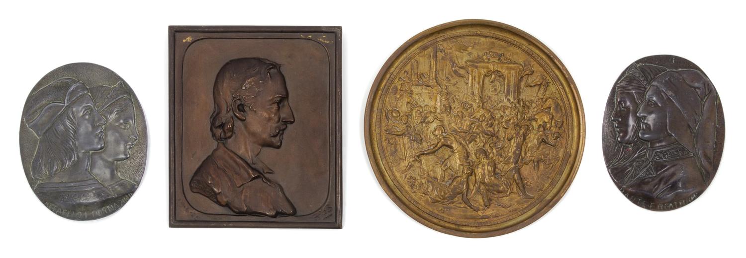 A Group of Four Continental Bronze Plaques Diameter of largest 7 1/4 inches.