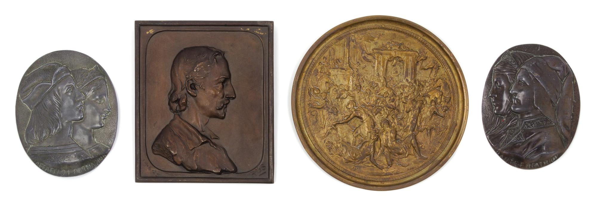 A Group of Four Continental Bronze Plaques Diameter of largest 7 1/4 inches.