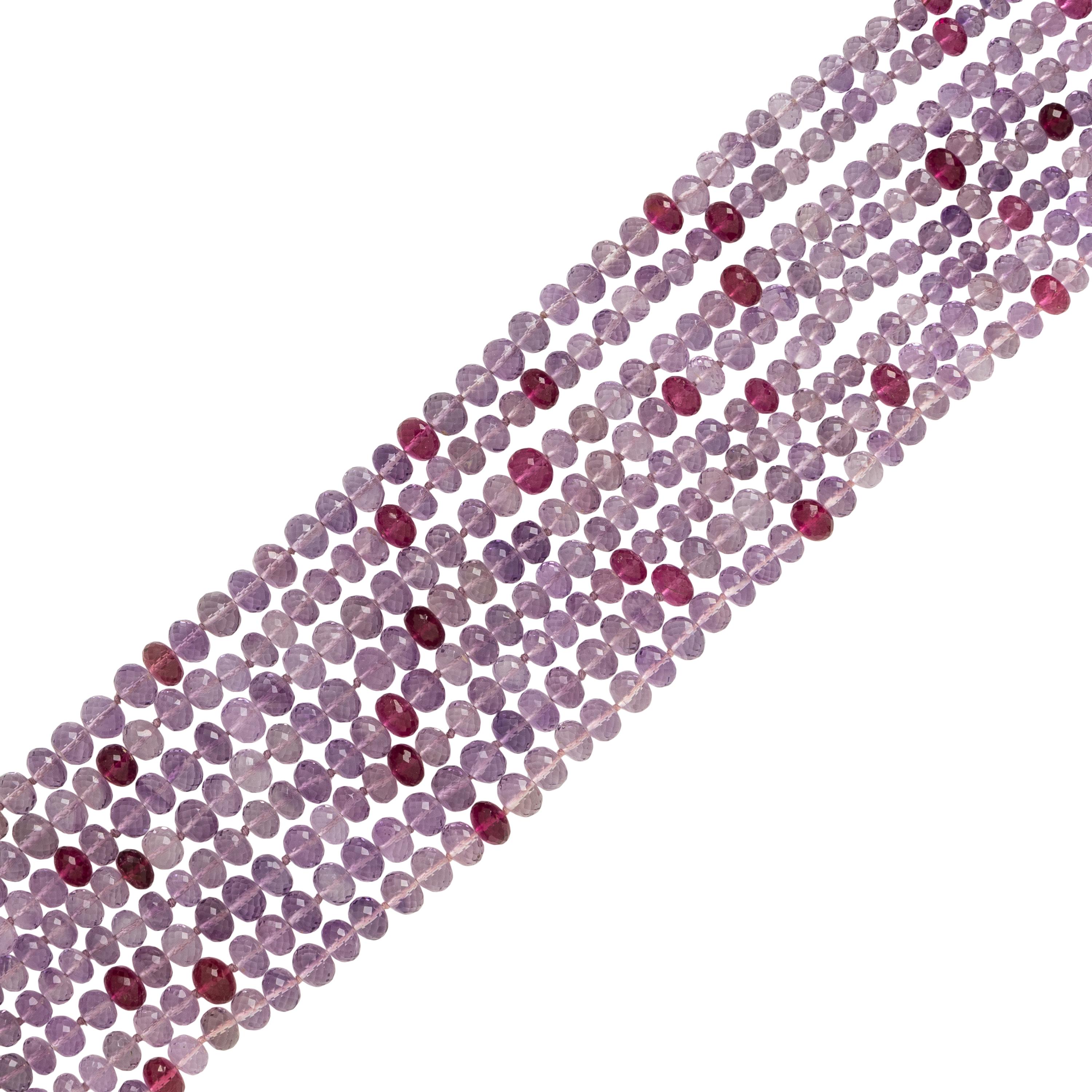 Mish, Amethyst, Tourmaline, and White Gold Bead Necklace