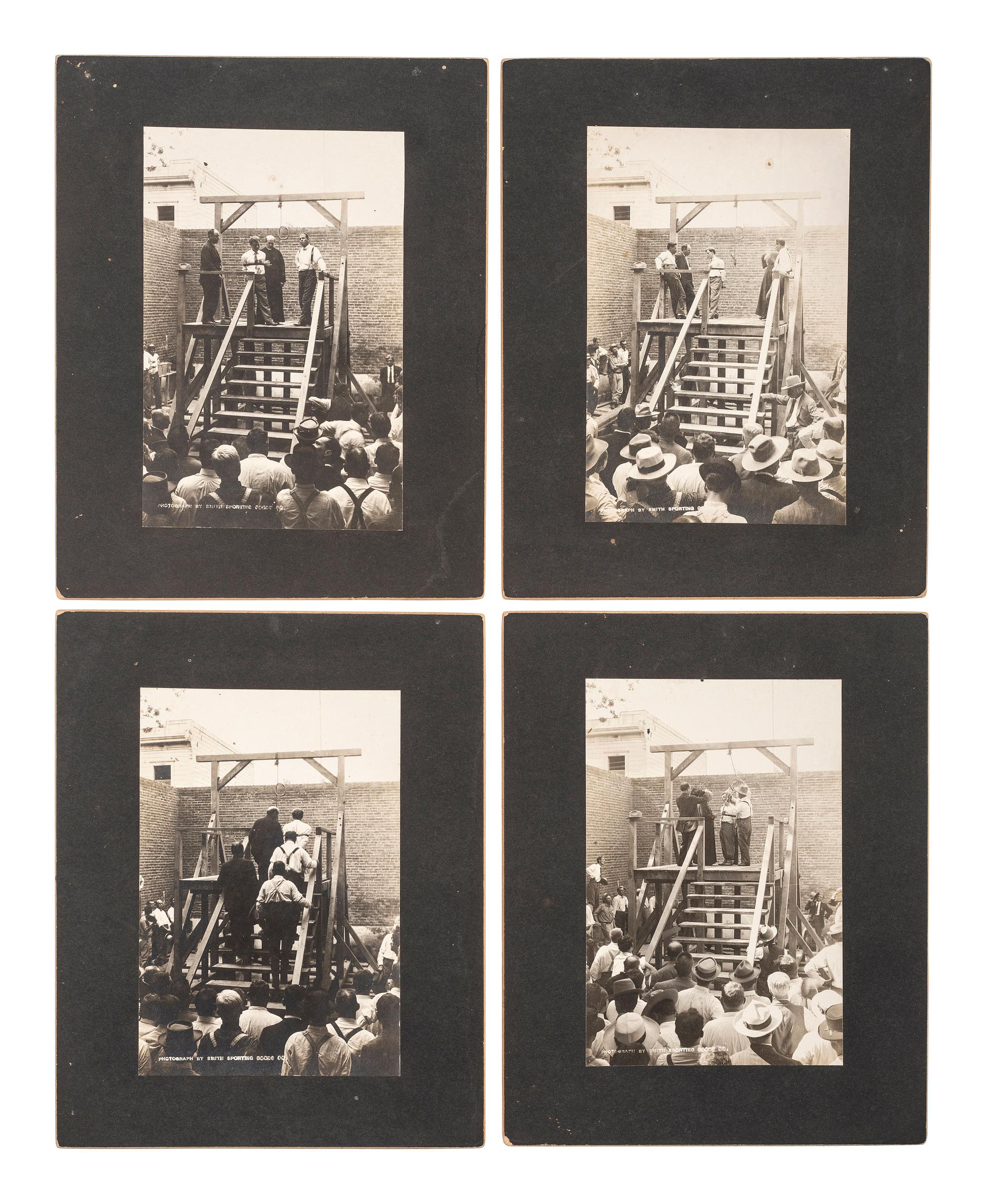 [OUTLAWS]. SMITH SPORTING GOODS CO., photographer. A series of 4 photographs documenting the last legal hanging in Tucson, Arizona. 1908.