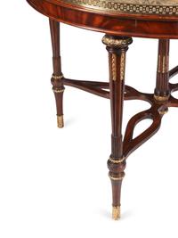 A Louis XVI Style Mahogany and Parcel Gilt Scagliola-Top Center Table