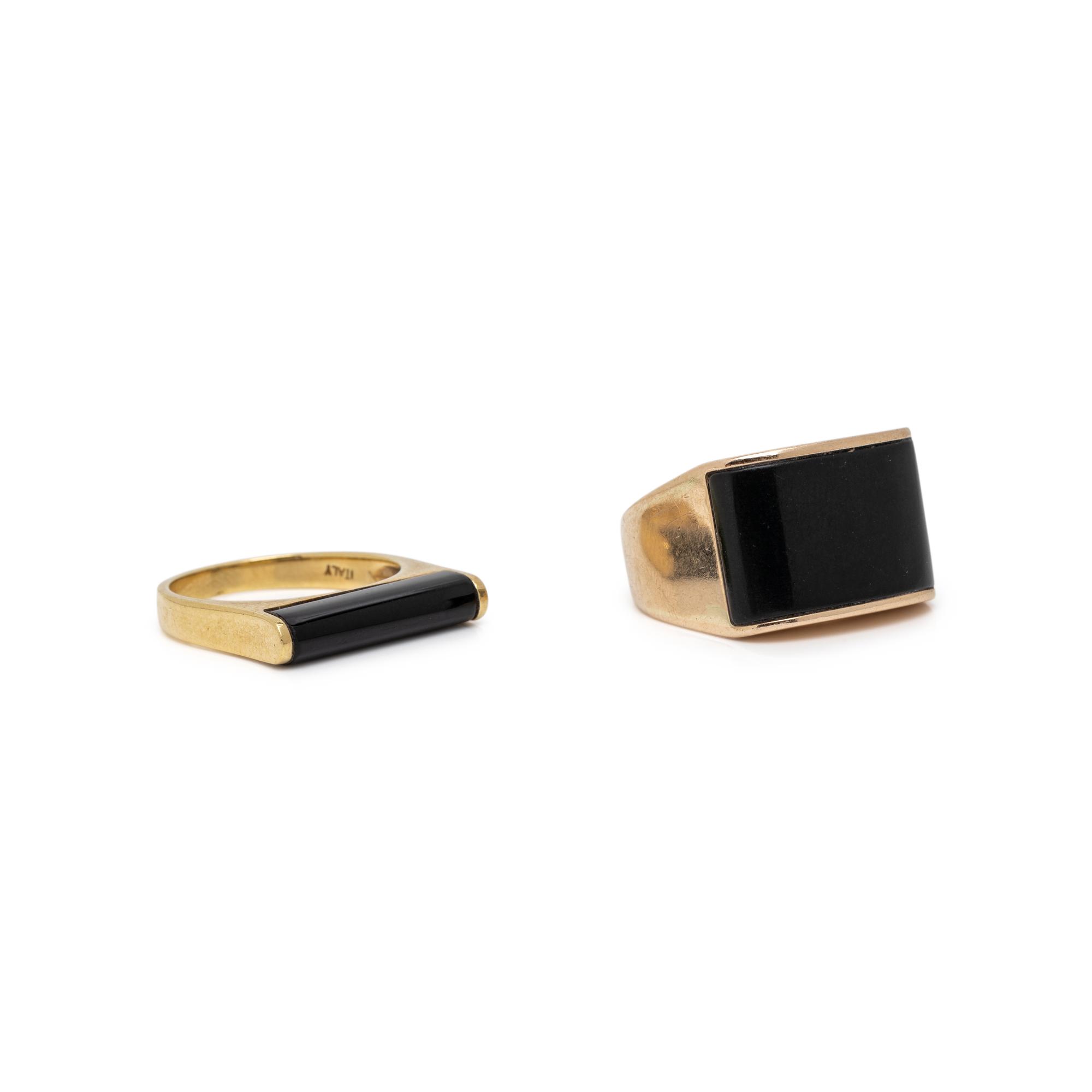 COLLECTION OF YELLOW GOLD AND BLACK JADE JEWELRY