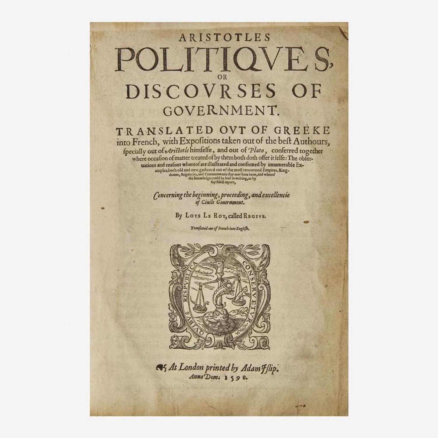 [Philosophy] Aristotle Politiques, or Discourses of Government...