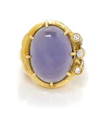 An 18 Karat Yellow Gold, Blue Chalcedony and Diamond Ring, 14.10 dwts.