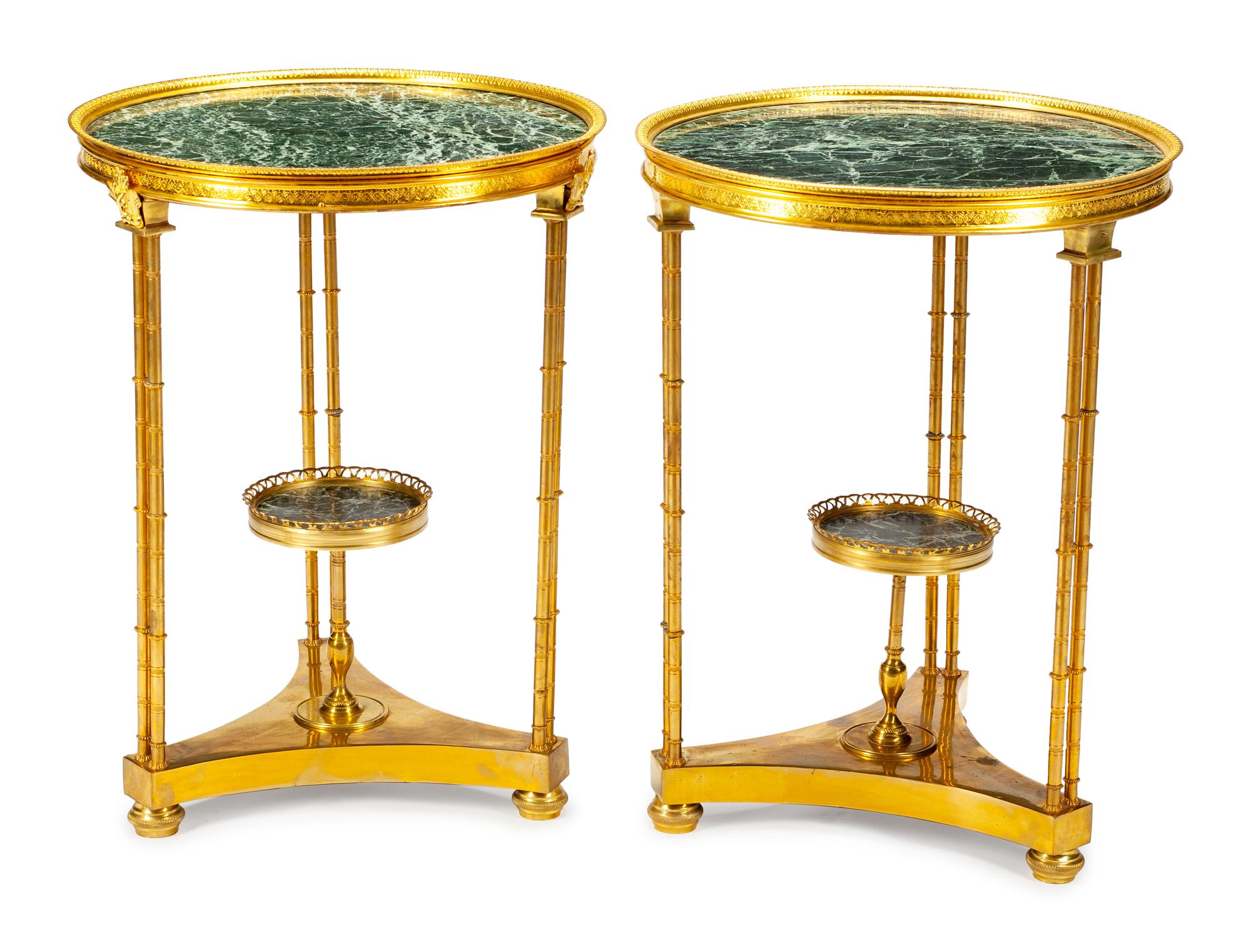 A Pair of Neoclassical Style Gilt-Bronze Two-Tier Gueridons