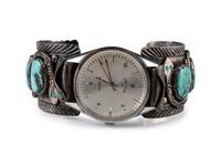 Navajo or Zuni Silver and Turquoise Watch Cuff, with Snake Design