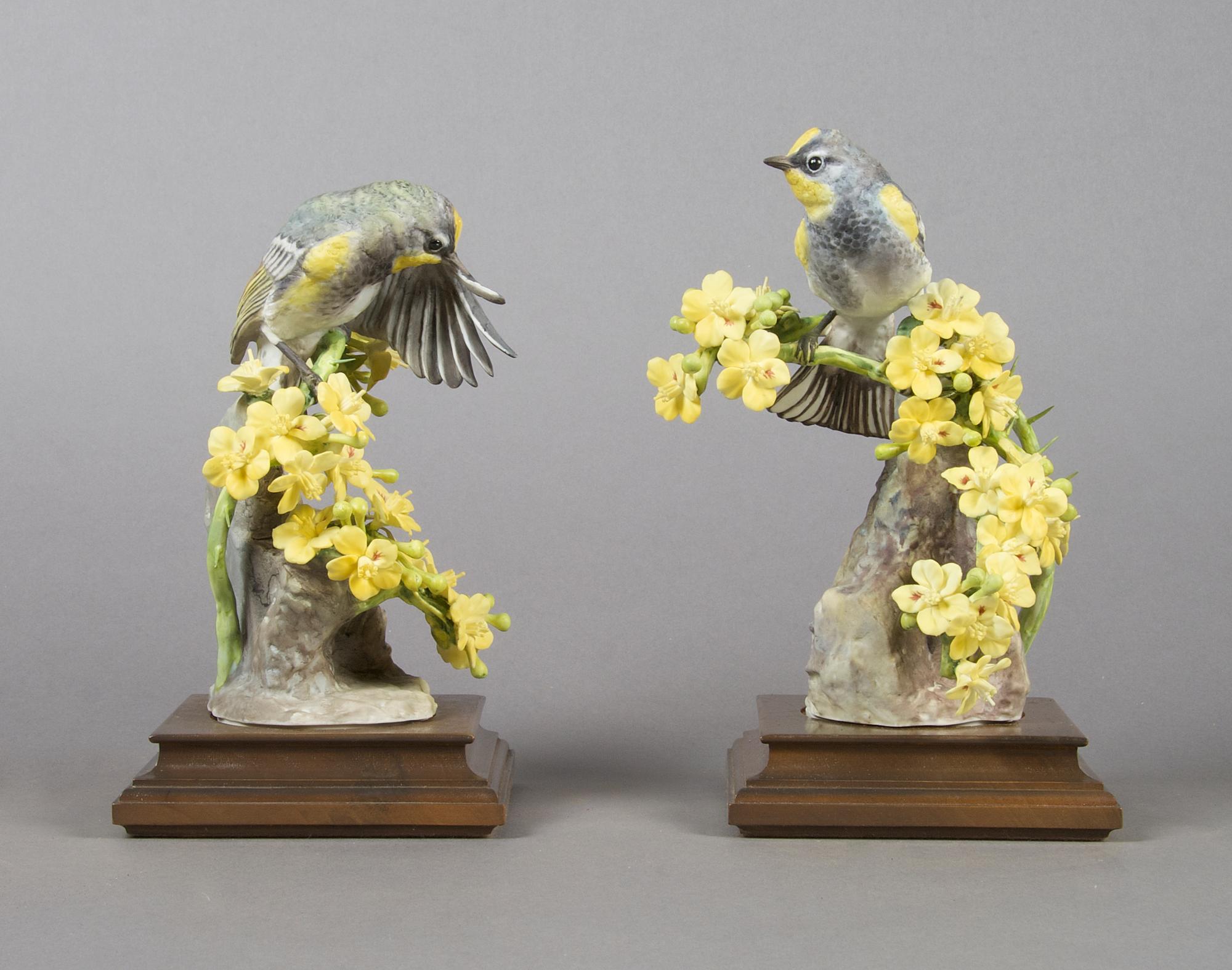 A Pair of Royal Worcester Dorothy Doughty Birds, Audubon's Warbler, Height 8 1/2 inches.