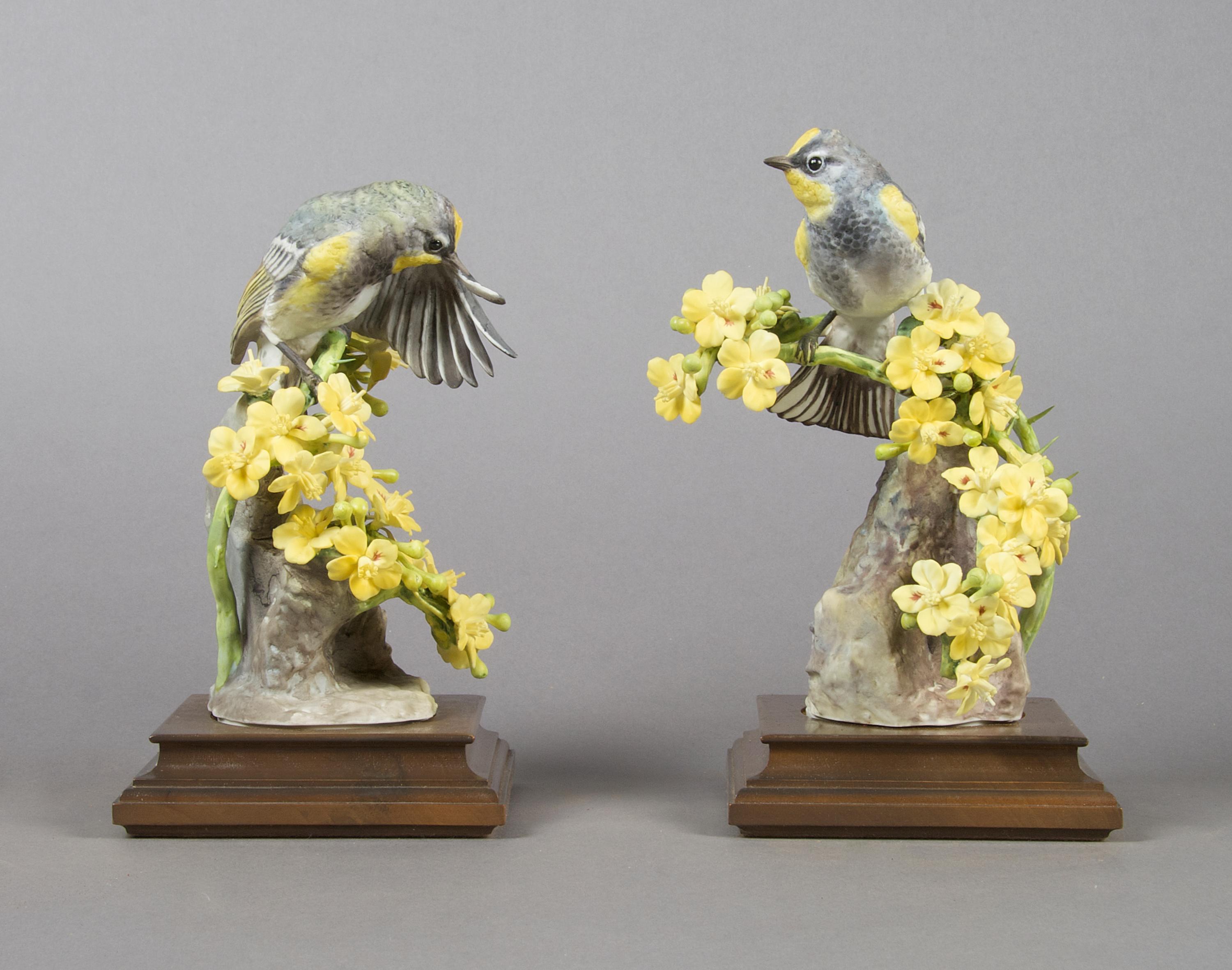 A Pair of Royal Worcester Dorothy Doughty Birds, Audubon's Warbler, Height 8 1/2 inches.