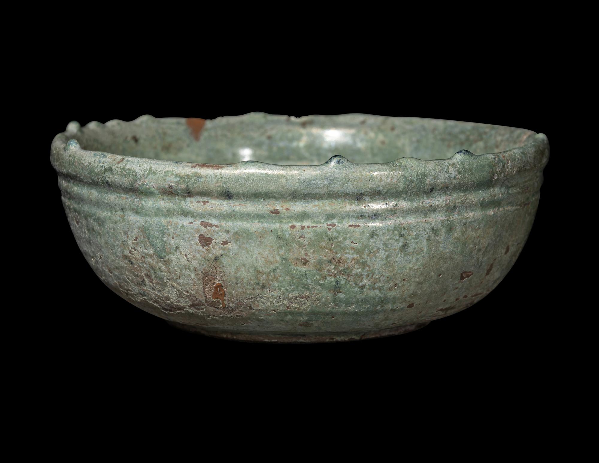 A Chinese Silver Iridescent Green Glazed Pottery Bowl