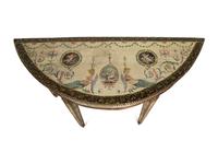 A Pair of Venetian Painted Demilune Console Tables