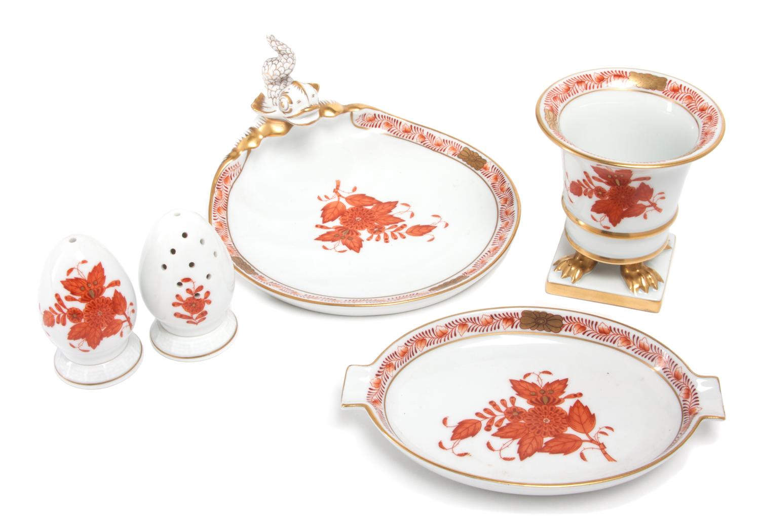 A Group of Herend Porcelain Table Articles Height of first: 3 inches.