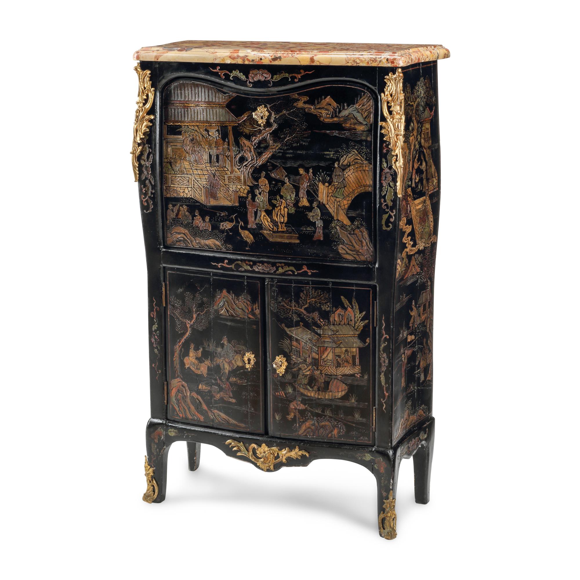 A Louis XV Style Lacquer and Gilt Bronze Mounted Secrétaire à Abattant