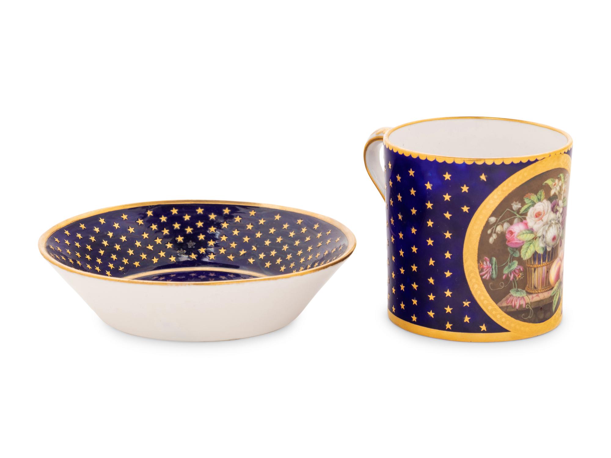 A Sèvres Beau Bleu Porcelain Coffee Can and a Saucer ( Gobelet 'Litron', 2ème Grandeur et sa Soucoupe, 3ème Grandeur )